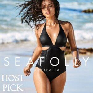 NWT Seafolly black halter one piece swimsuit US4